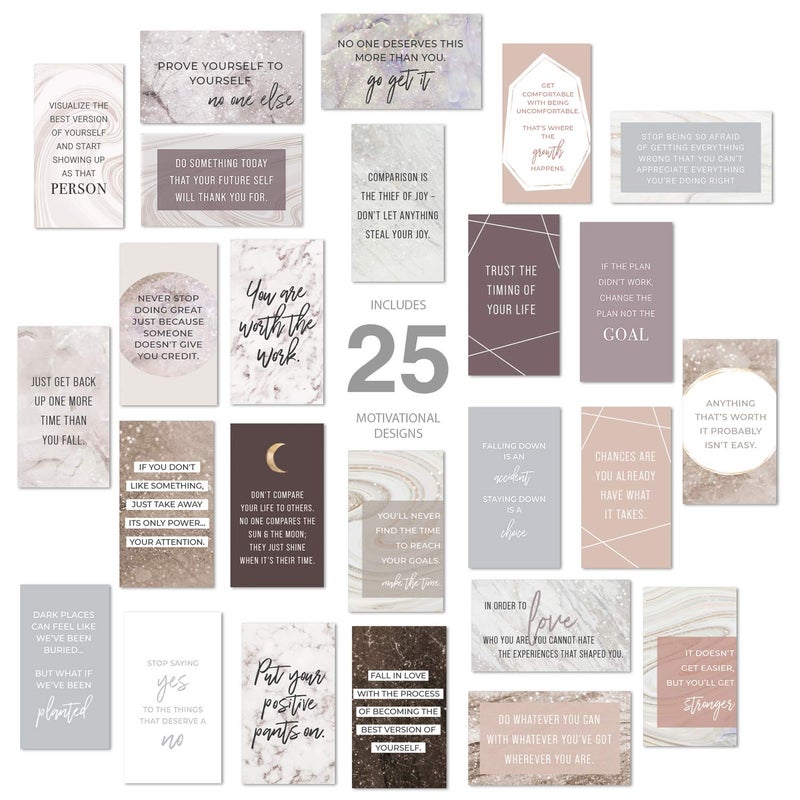 Canopy Street Marble Quartz Daily Gratitude Cards / 50 Motivational Kindness Cards / 25 Inspirational Quote Card Designs / 2â€ x 3.5â€ Uplifting Flat Business Card Pack - Image 1